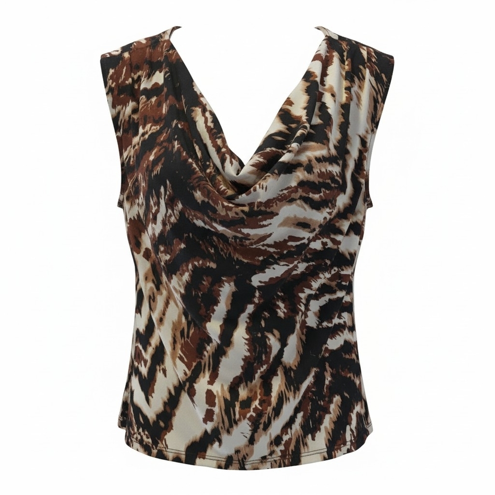 Chic Stylish Brown and White Sleeveless Top Size Medium